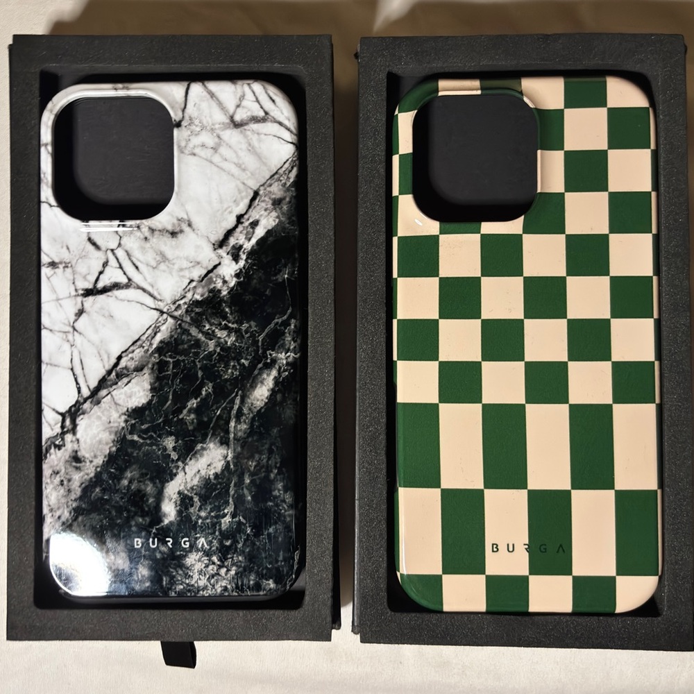Burga Black and White Marble and Green and Beige iPhone Case Elegant Design